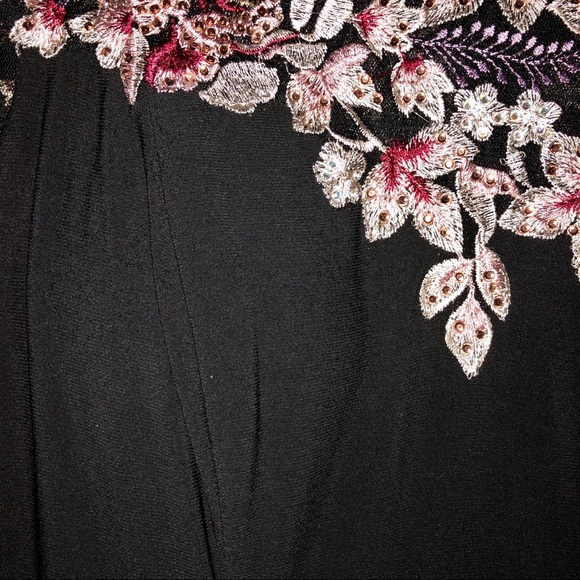 XSCAPE Gown Black with Floral Embroidery & Stones - Picture 13 of 15